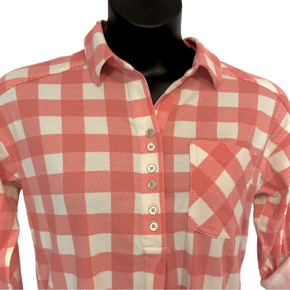 Country Door Soft Rayon Stretch Flannel Pink Plaid Shirt Career Casual Knit Top - Picture 10 of 12
